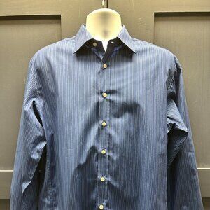 PINK Blue/White Long Sleeve Dress Shirt (16.5, 42) "Slim Fit"